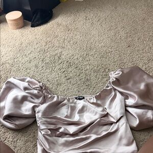 Express Satin Puff Sleeve Blouse in Blush